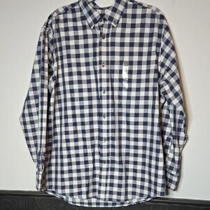 Covington Plaid Button Down Shirt, White & Blue, Men's Size Large